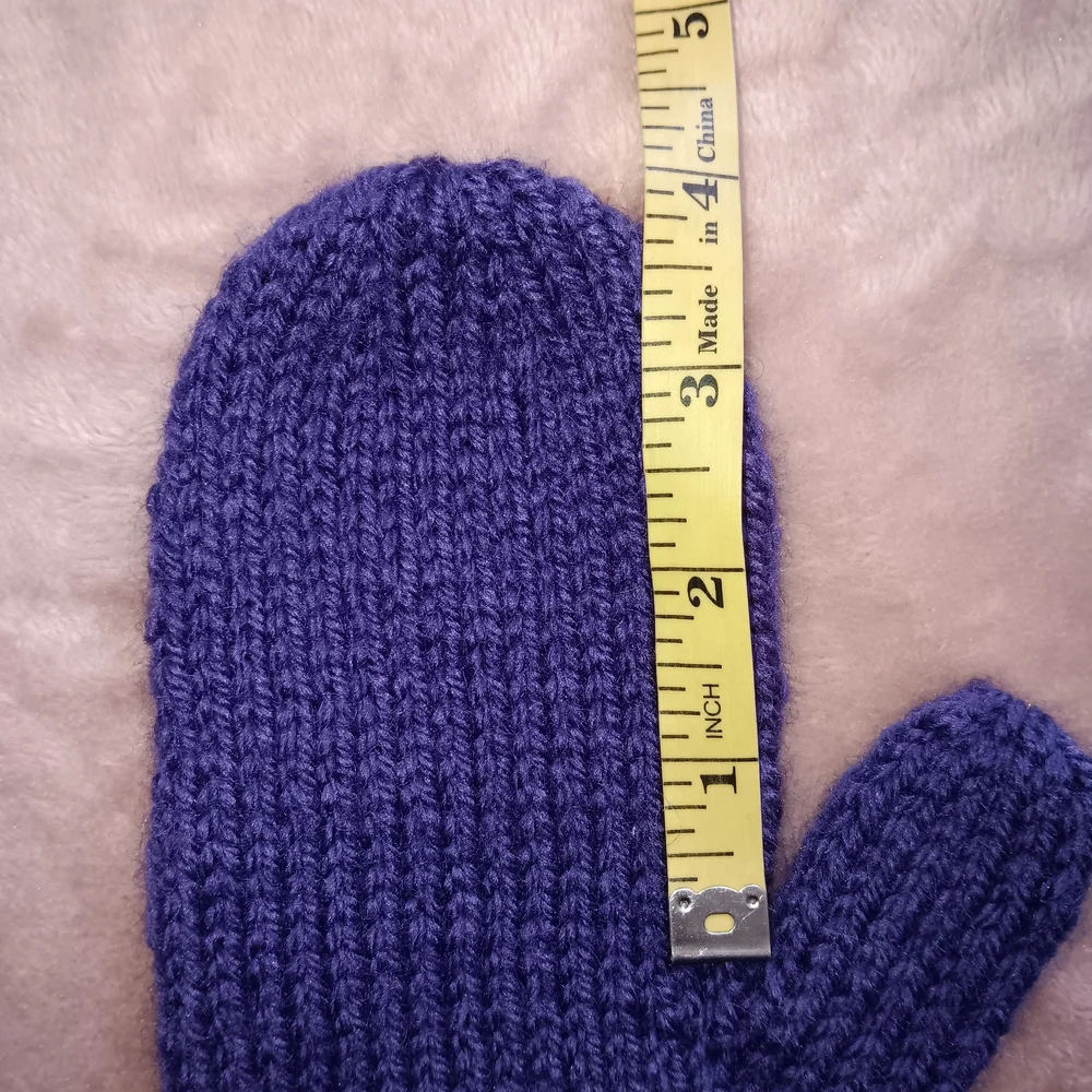 Handmade Handknit Girl's Dark Purple Wool-Blend Mittens 5-8 Years